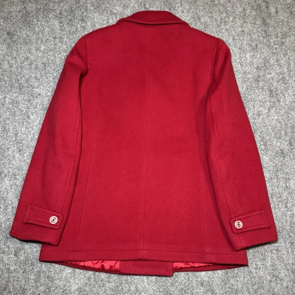 L.L. Bean Lambswool Pea Coat Jacket Women Sz 6 Double Breasted Anchor Thinsulate